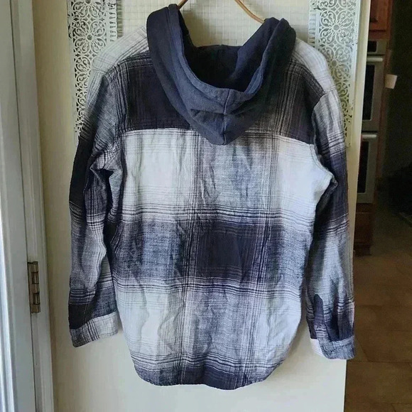 American Eagle Outfitters Hooded Button down Flannel Shirt black white - Picture 10 of 11